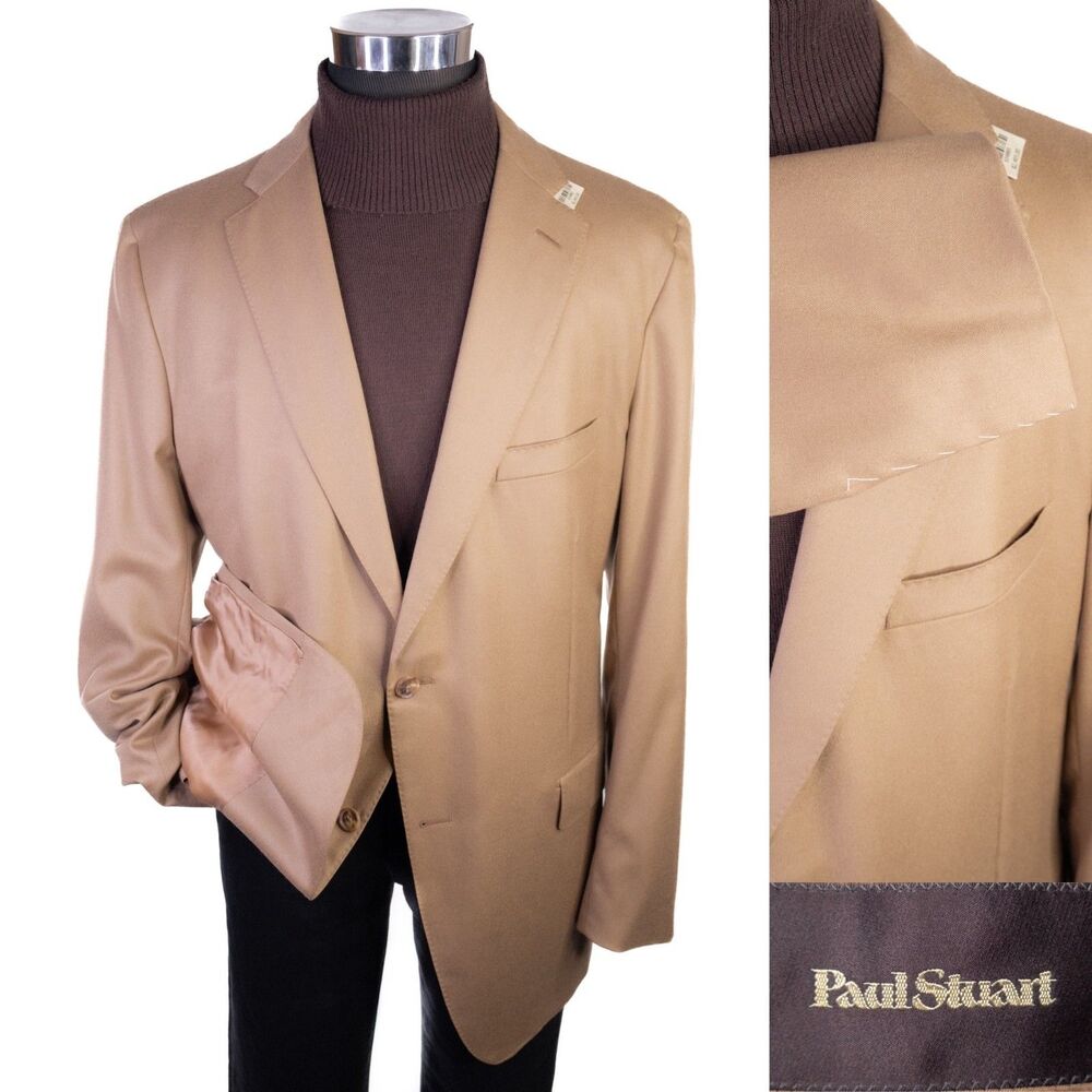 PAUL STUART Tan Blazer Sport Coat Casual Jacket Size 44L Wool MSRP $2,495 NWT